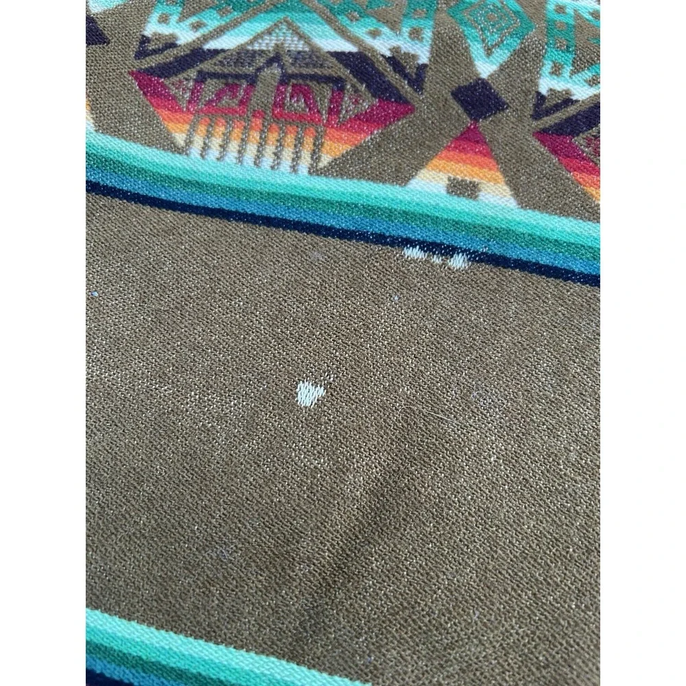 Vintage‎ Pendleton Wool Beaver State Aztec Blanket Throw Shawl Brown Green 60x66